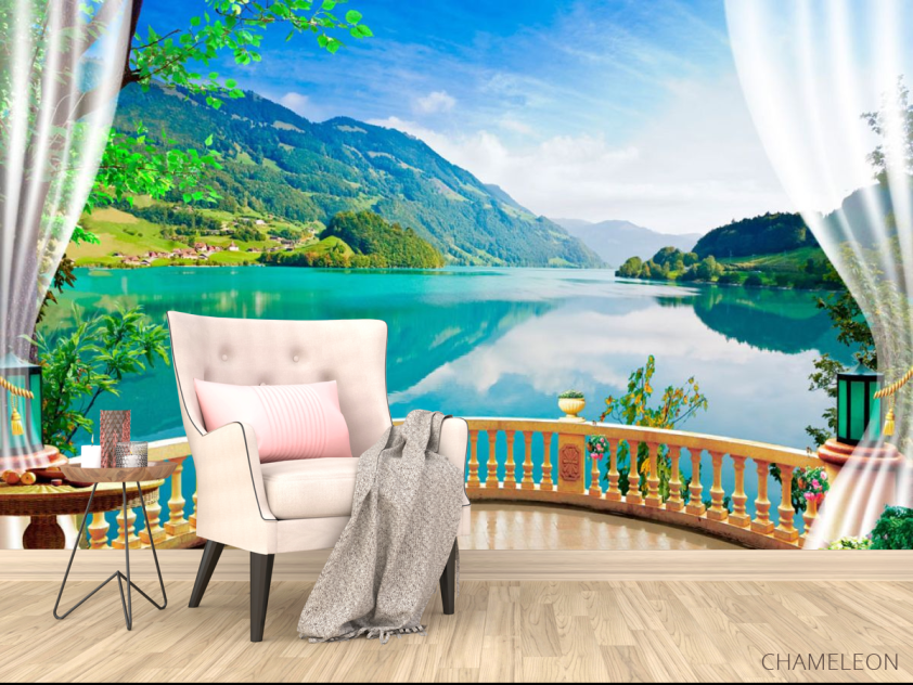 Фотообои Панорамное окно с озером - 4