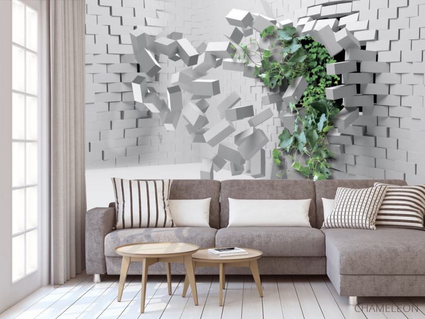 Фотообои Кирпичная стена с цветком - 3