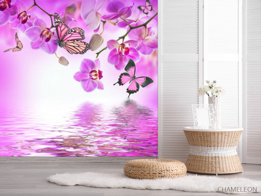 Фотообои орхидеи с бабочками над водой - 2