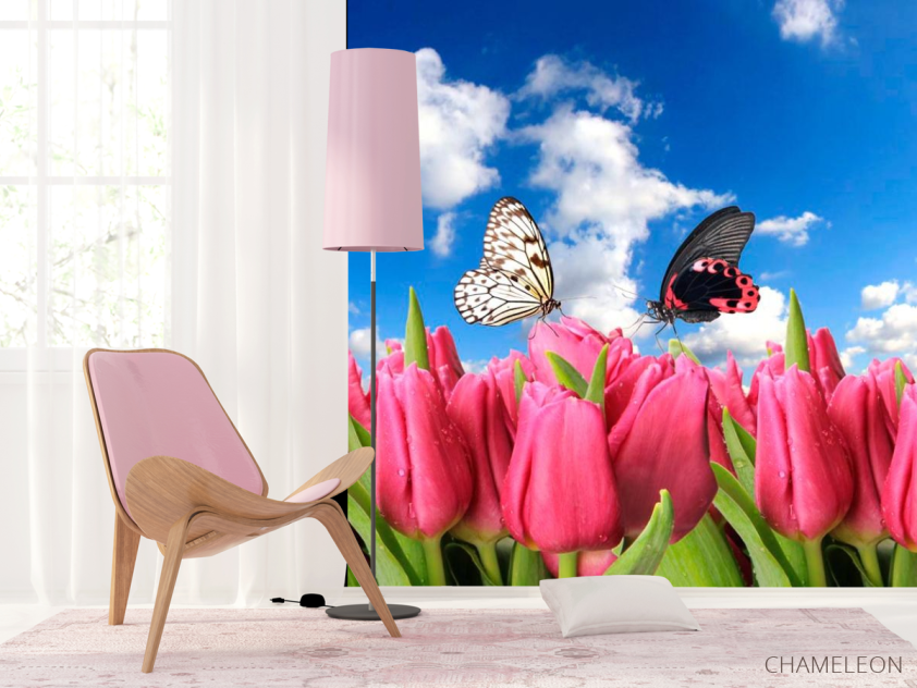 Фотошпалери Метелики і рожеві тюльпани - 4