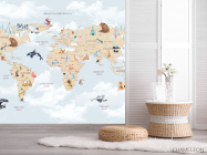 Фотошпалери карта дитяча з хмарками українською мовою в синьому кольорі. - 2