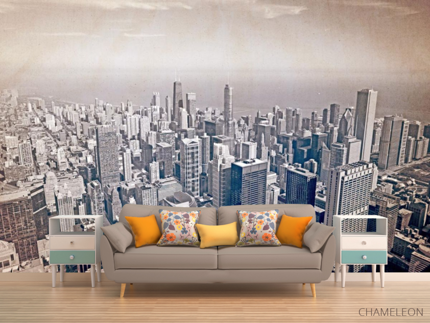 Фотообои мегаполис над океаном старая бумага - 1