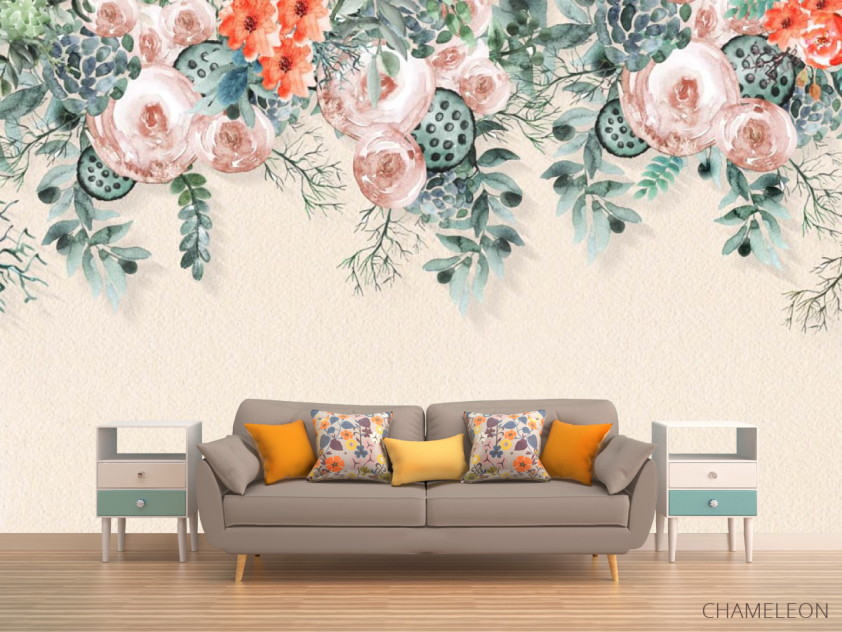 Фотообои Акварельные цветы с потолка - 1