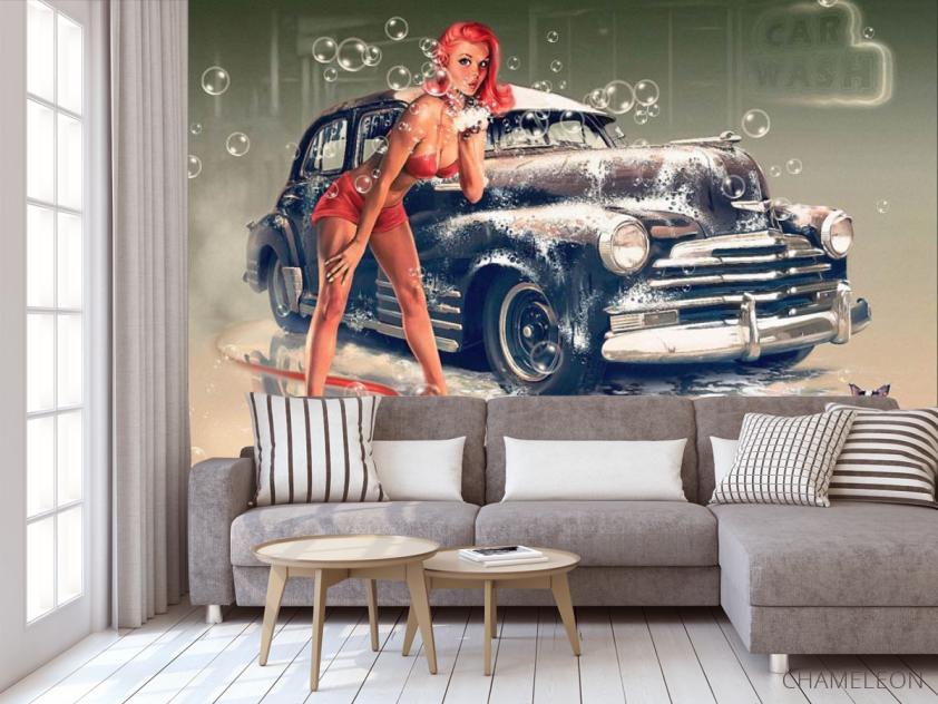 Фотообои Девушка и ретро машина - 3