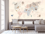 Фотообои Бежевая карта на английском с животными - 3
