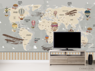 Фотообои Карта детская с самолетами и слоями по русски - 2