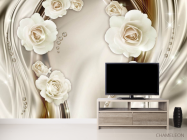 Фотообои Белые 3д цветы с камнями - 2