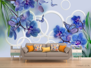Фотообои Синие орхидеи и бабочки - 1