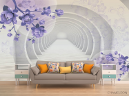 3д фотообои Тоннель с фиолетовыми цветами - 1