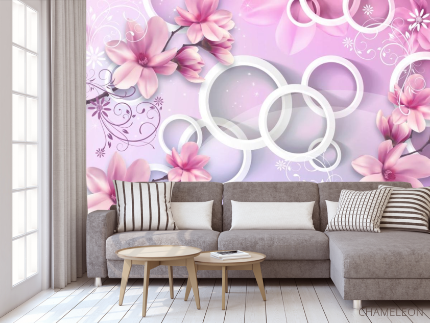 Фотообои Цветы и круги 3d - 3