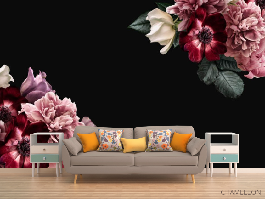 Фотообои Цветочный микс на чёрном - 1