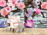 Фотообои Цветы на фоне стены - 4