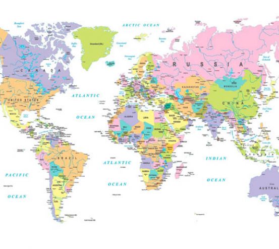 Фотообои Разноцветная карта мира на белом фоне 32852