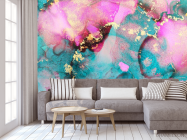 Фотообои Бирюзово-розовый флюид с золотом - 3