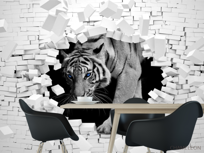Фотошпалери Тигр із кам'яної стіни - 1