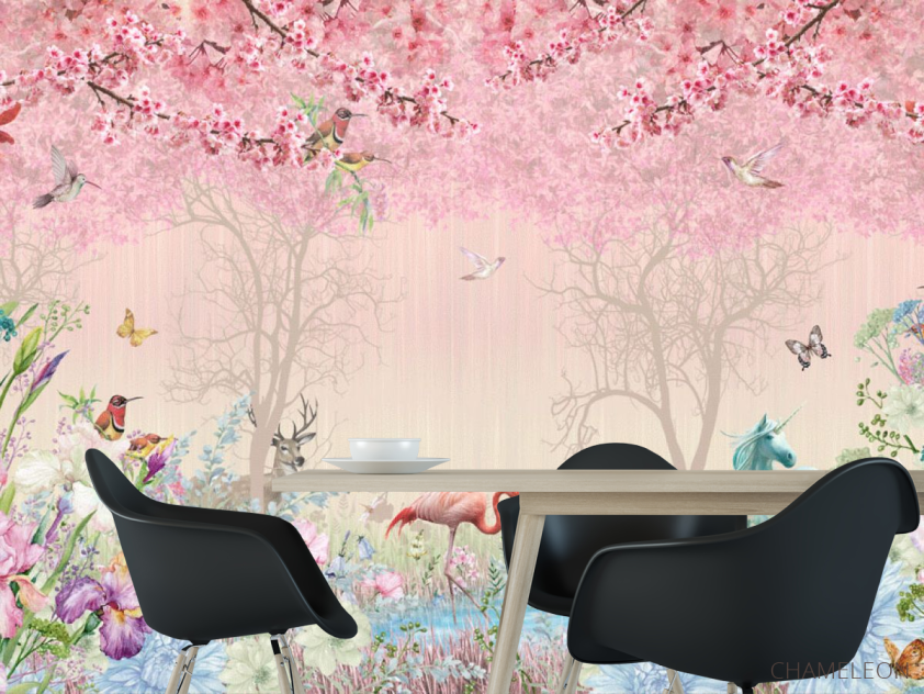 Фотошпалери Рожеві фламінго в райському саду - 1