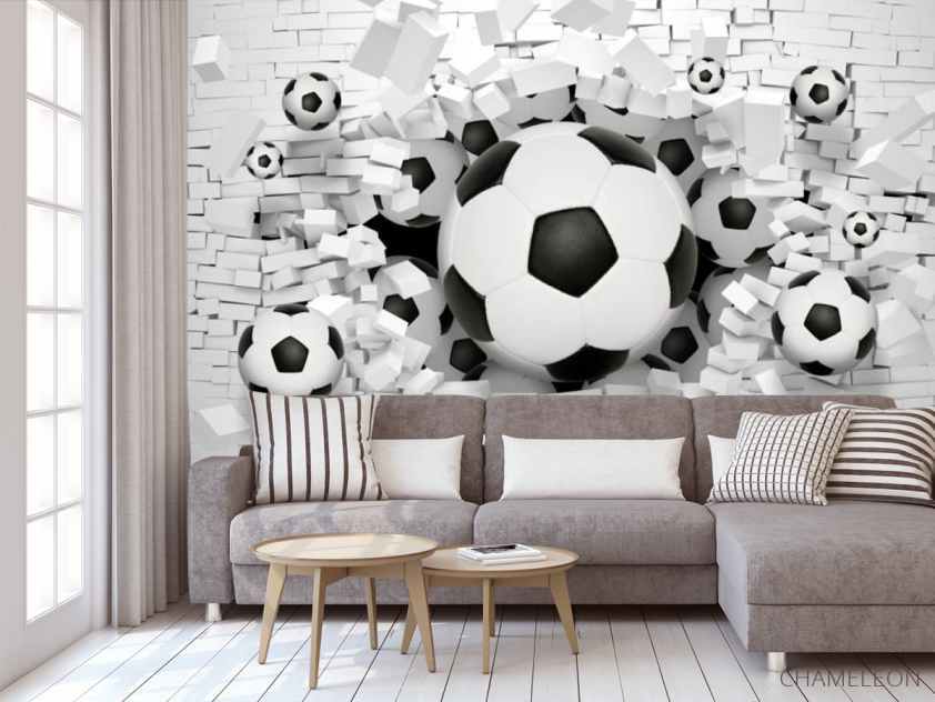 Фотообои 3д стена с мячём - 3