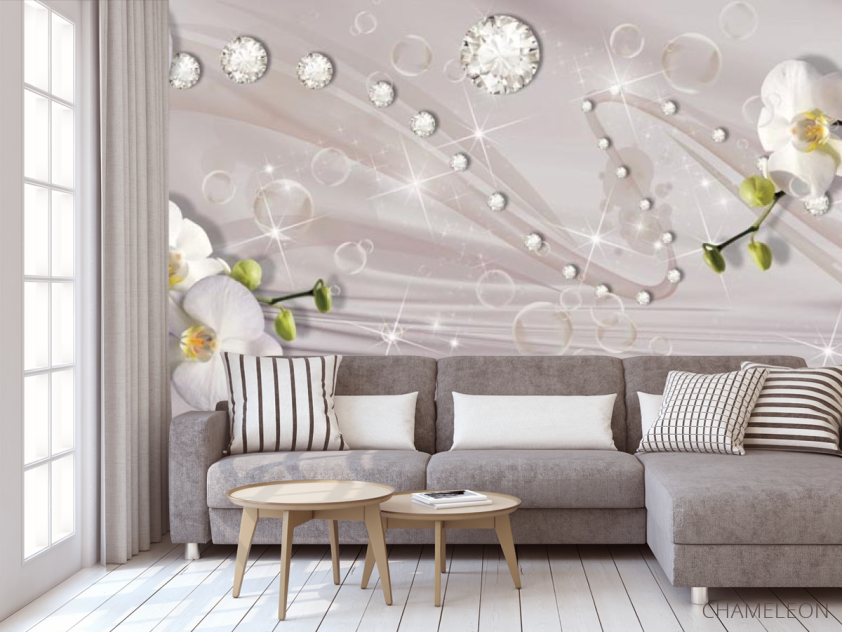 Фотообои белые орхидеи на ткани - 3