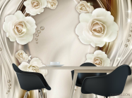 Фотошпалери Білі 3д квіти з камінням - 1
