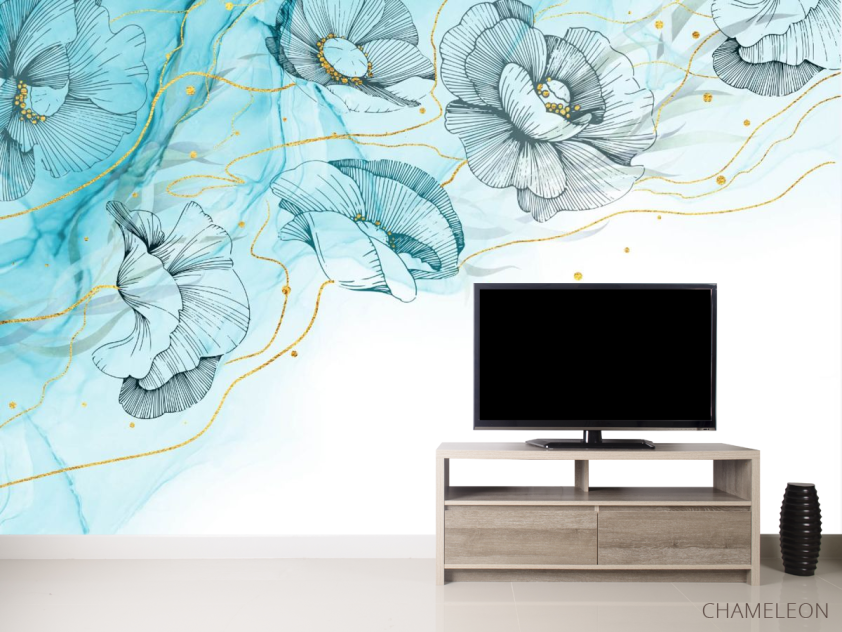 Фотообои Векторные дизайнерские цветы с золотом - 2