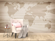 Фотообои Карта мира на фоне дерева - 4
