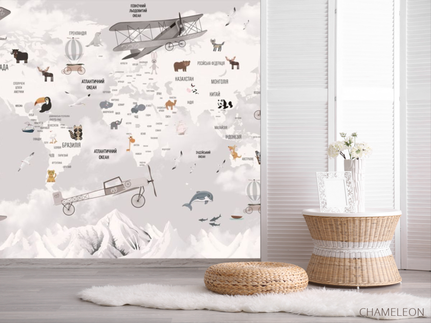 Фотошпалери Бежева карта дитяча мінімалістична українською мовою - 2