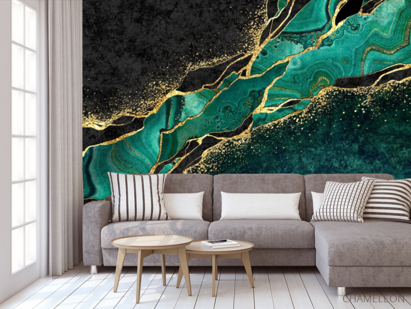 Фотообои зелёный мрамор с золотом - 3