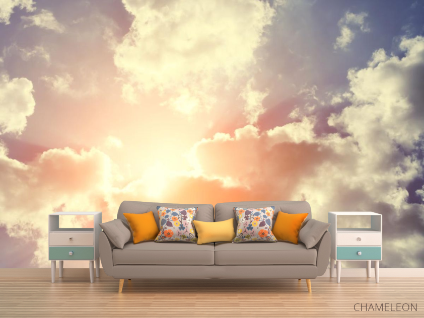 Фотообои сине-оранжевое небо с облаками - 1