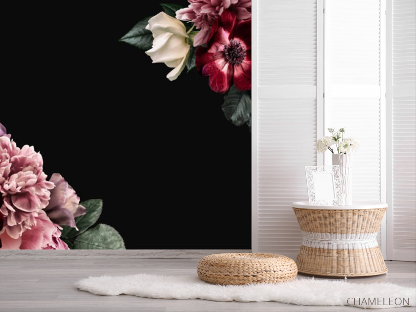 Фотошпалери квітковий мікс на чорному - 2