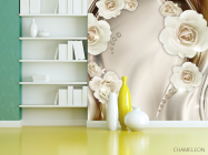 Фотошпалери Білі 3д квіти з камінням - 3