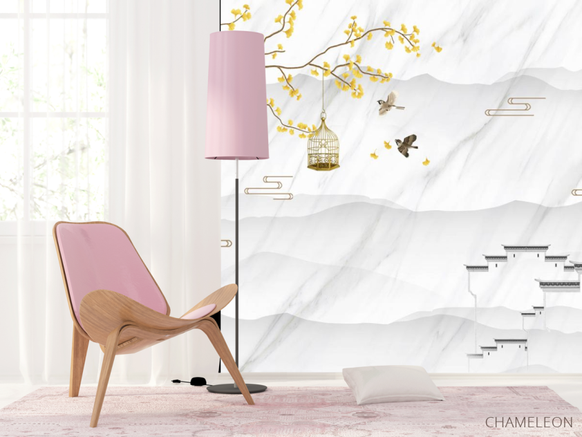 Фотошпалери Гілка гінкго та птиці в клітці - 4