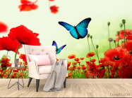 Фотообои Красные маки с бабочками - 4