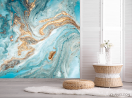 Фотошпалери Блакитний fluid art з золотом - 2