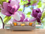 Фотообои бело-фиолетовые цветы на дереве - 1