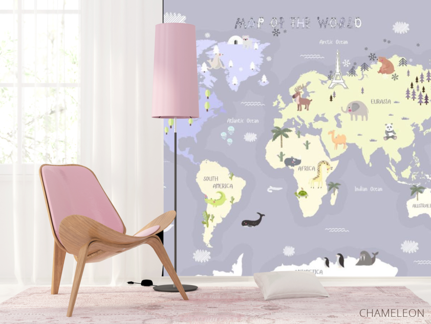 Фотошпалери фіолетова дитяча карта англійською - 4