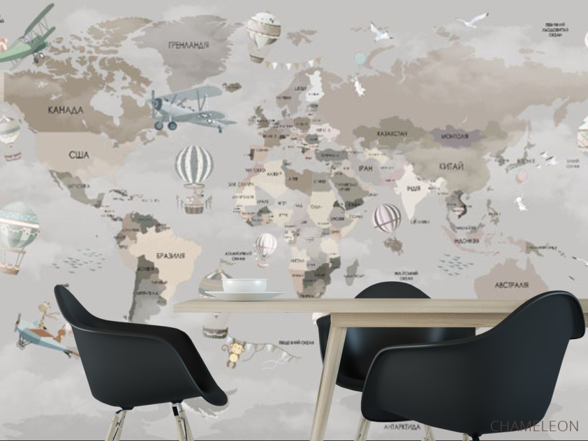 Фотошпалери сіро-бежева карта українською - 1