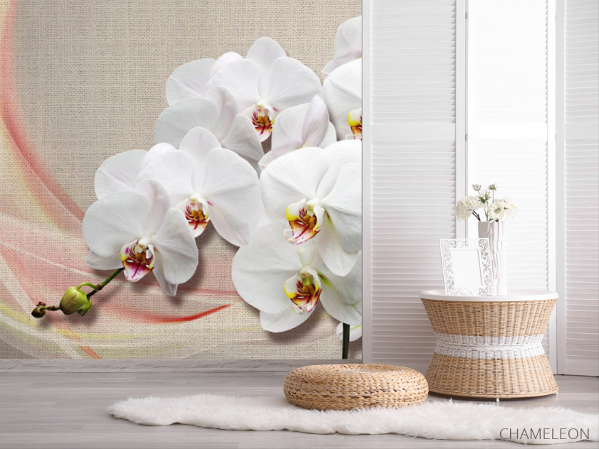 Фотошпалери Орхідеї на тлі тканини - 2