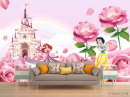 Фотообои Розовый замок с принцессами - 1