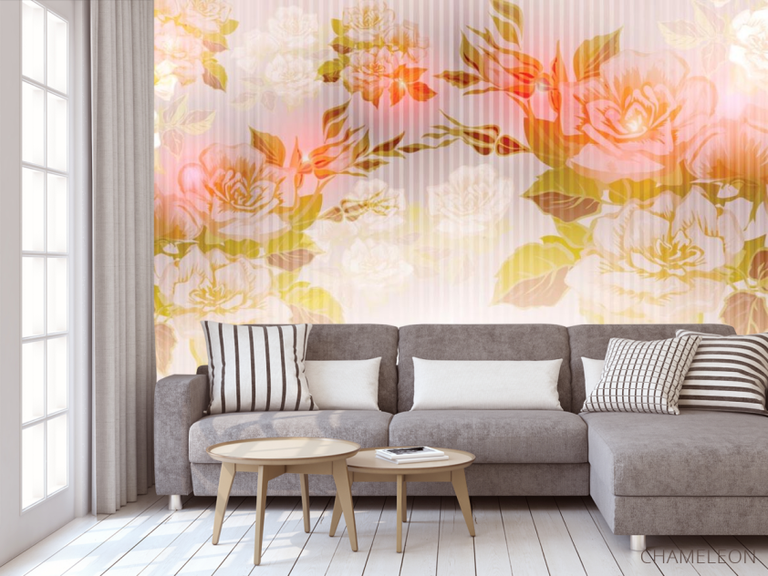 Фотообои Оранжевый принт с цветами - 3