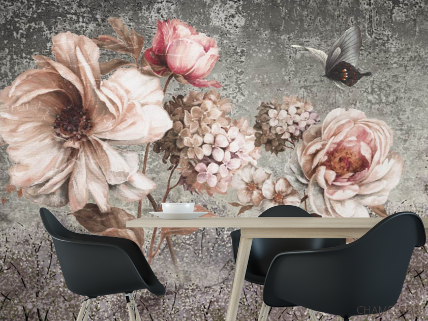 Фотошпалери Вінтажні коричневі квіти - 1