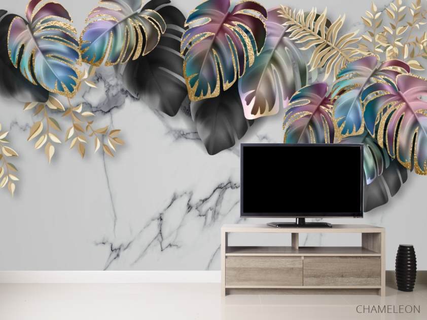 Фотообои тропические листья с золотом - 2