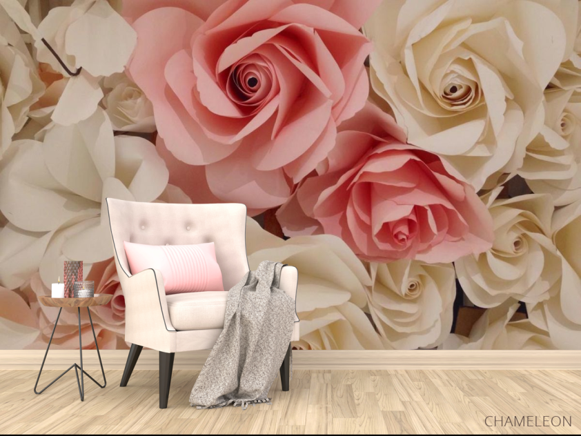 Фотообои белые и розовые розы из бумаги - 4