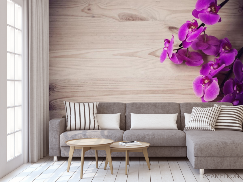 Фотообои фиолетовая орхидея на деревянном фоне - 3