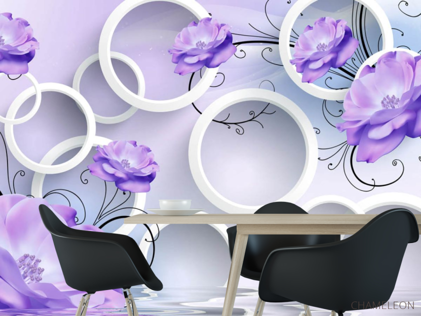 Фотошпалери Фіолетові квіти і 3д кола - 1