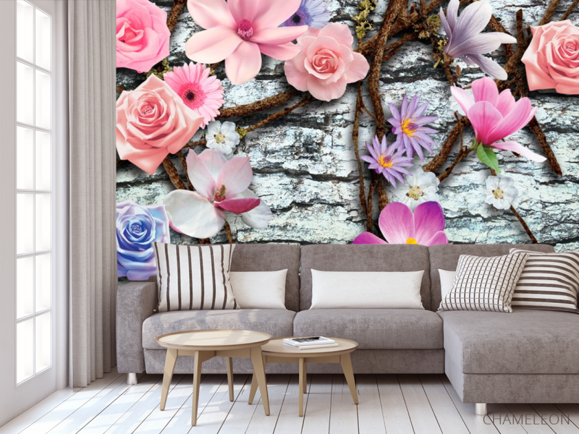 Фотообои Цветы на фоне стены - 3