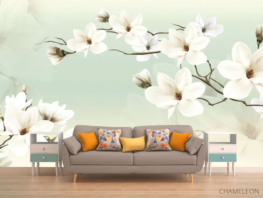Фотообои Магнолии на зеленом фоне - 1