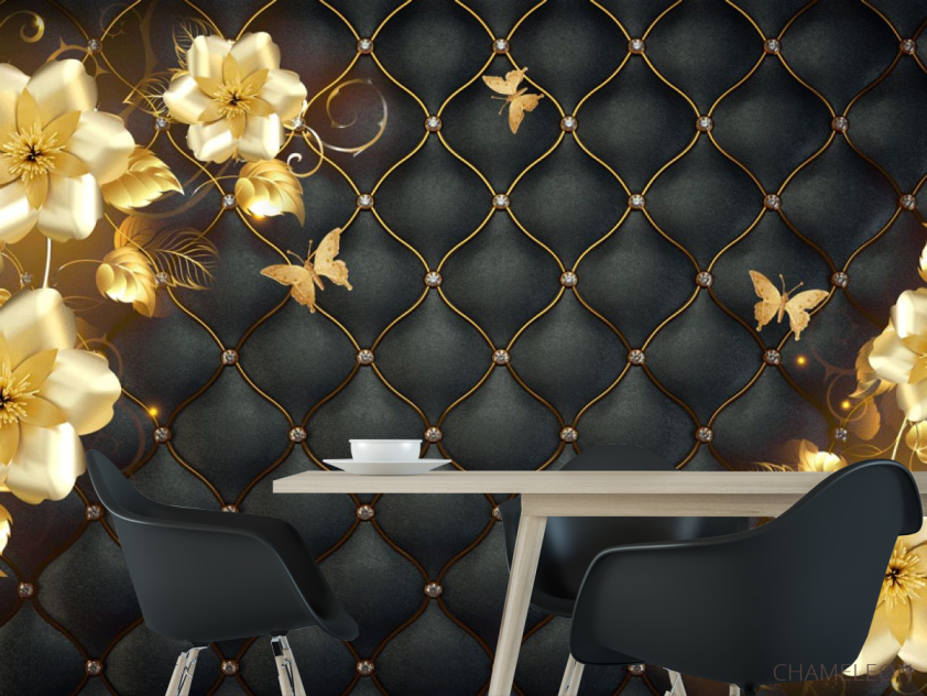 Фотошпалери 3д золоті квіти топлер - 1