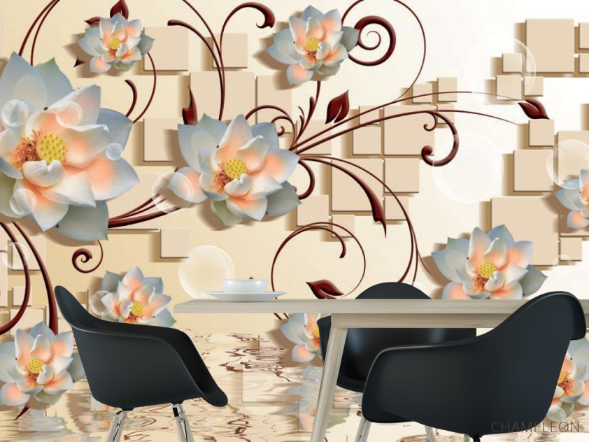 Фотошпалери Квіти 3d і квадрати - 1