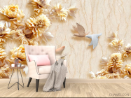 Фотообои Стеоскопические цветы и голуби - 4