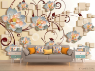 Фотообои Цветы 3d и квадраты - 1